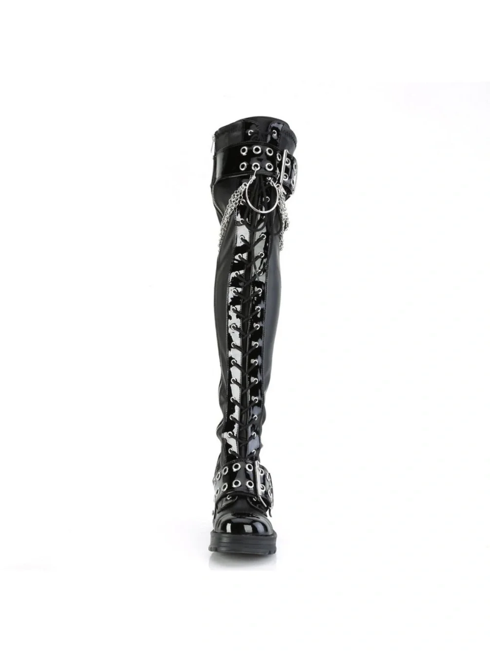 Demonia Bratty 304 Black Vegan Leather Over The Knee Platform Boots